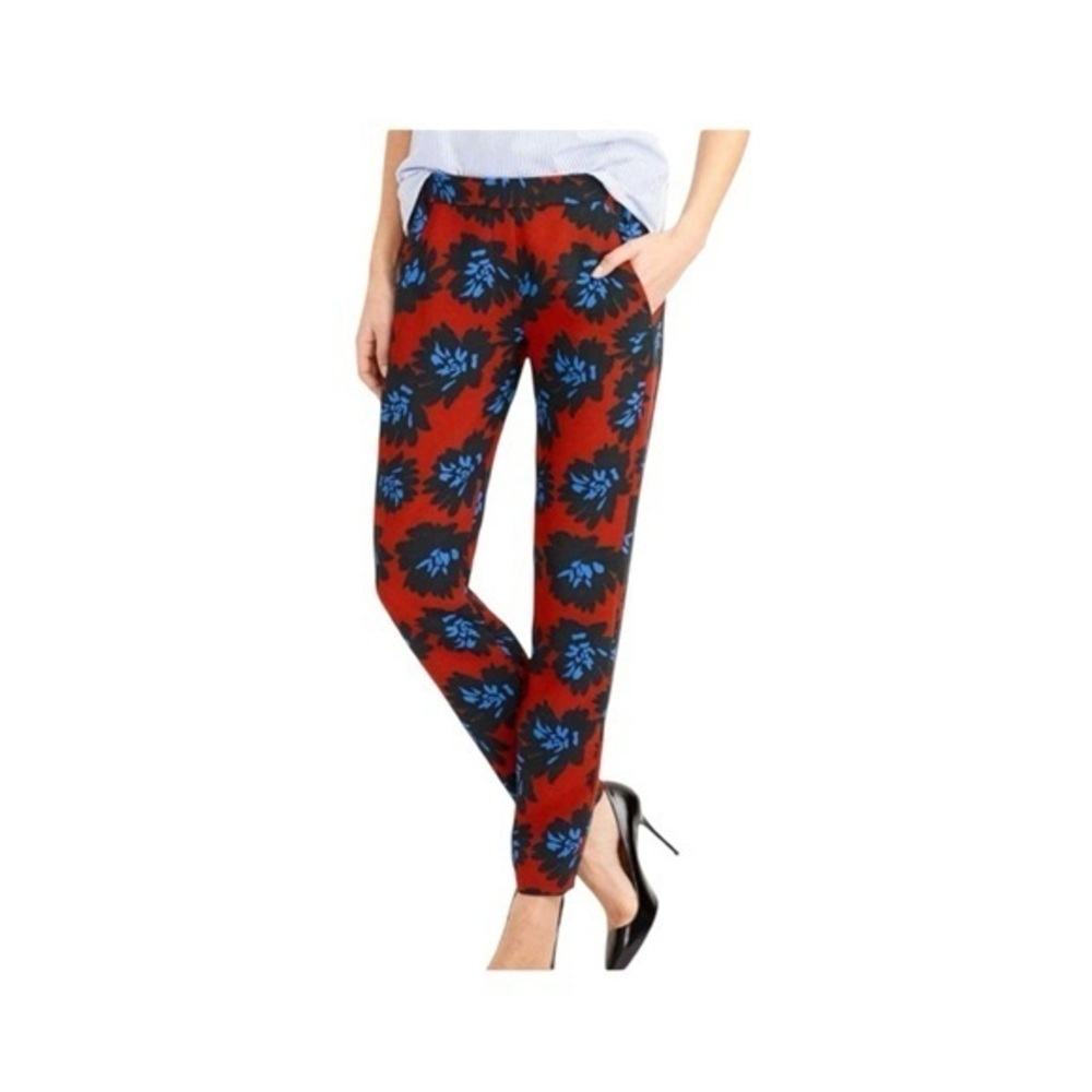 J. Crew Red and Blue Floral Firework Pull-On Cropped Pants